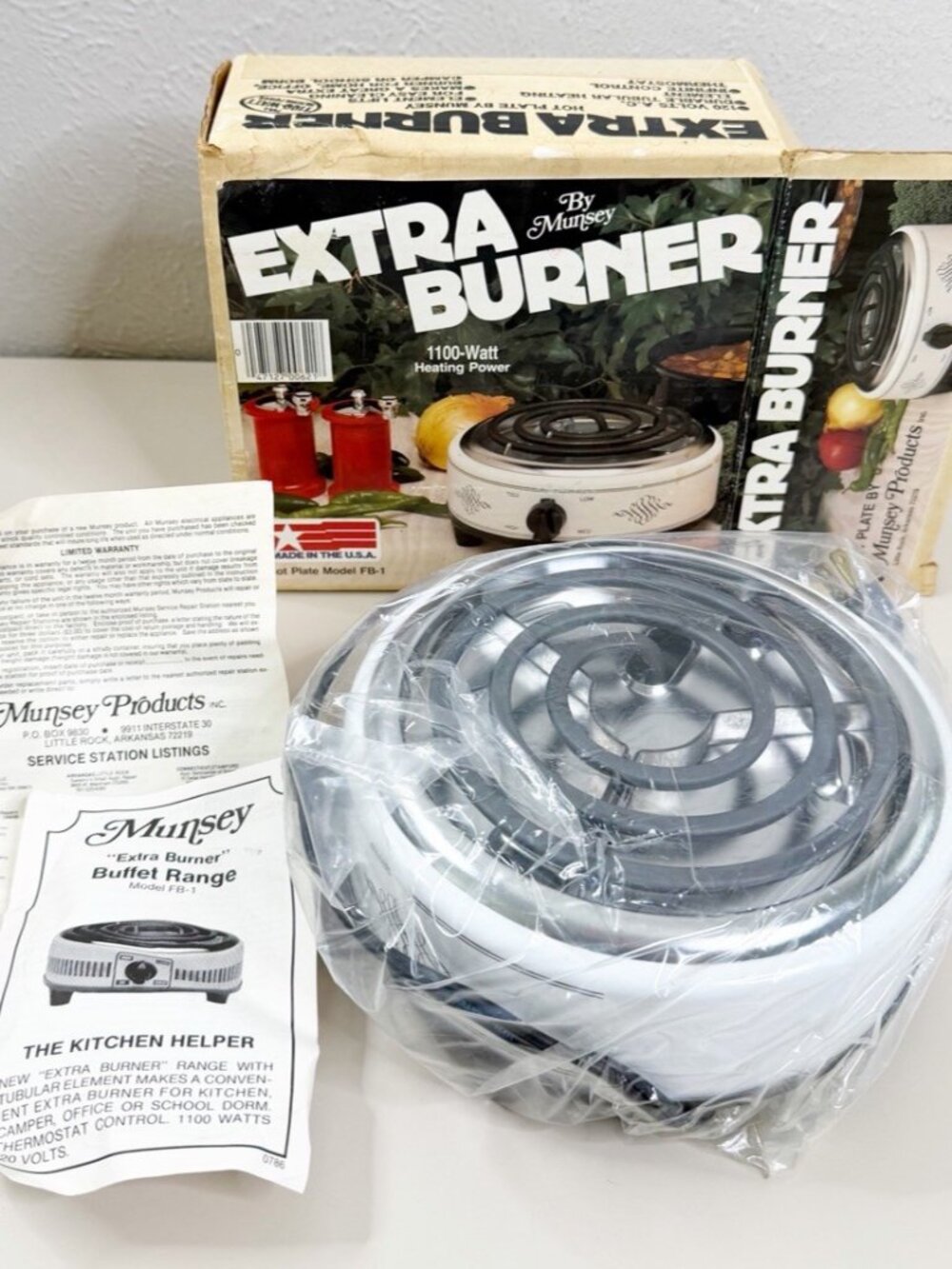 VTG Munsey Extra Burner 1100W Electric Hot Plate Single Burner New Old Stock